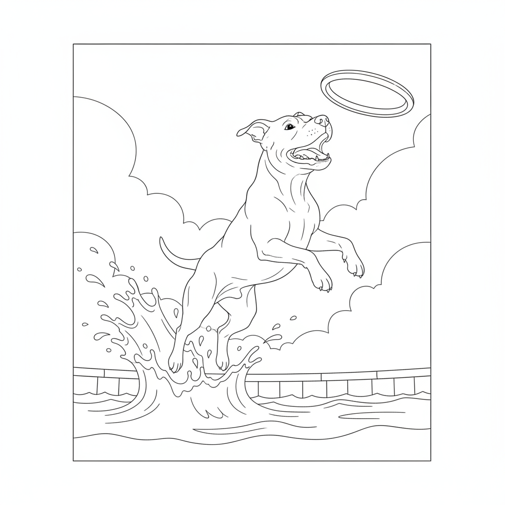 Joyful Dog Leaping from Pool — Free Coloring Page for Kids coloring page