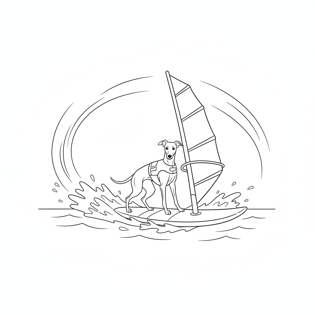 Cartoon Dog Surfing on a Bright Surfboard — Free Coloring Page for Kids coloring page
