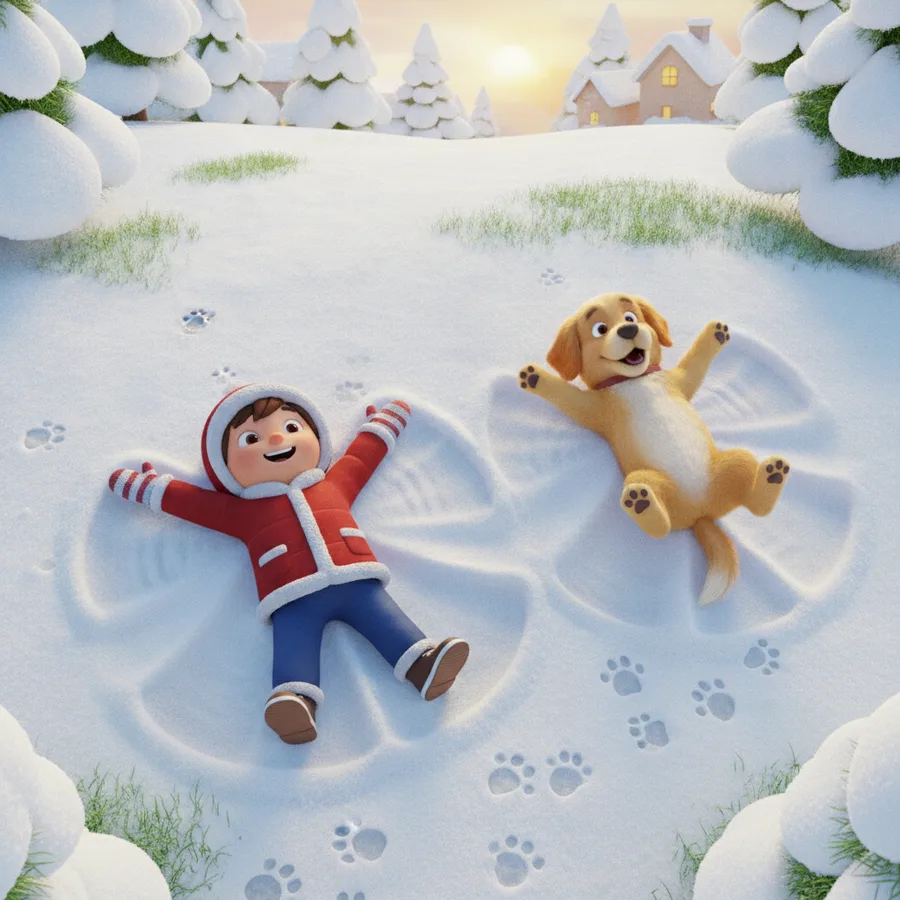 Esta divertida página para colorear presenta a un niño feliz y su juguetón perrito disfrutando de un día nevado. Las grandes áreas de nieve y cielo son fáciles de colorear, mientras que los detalles del perrito y la casa ofrecen un desafío divertido.