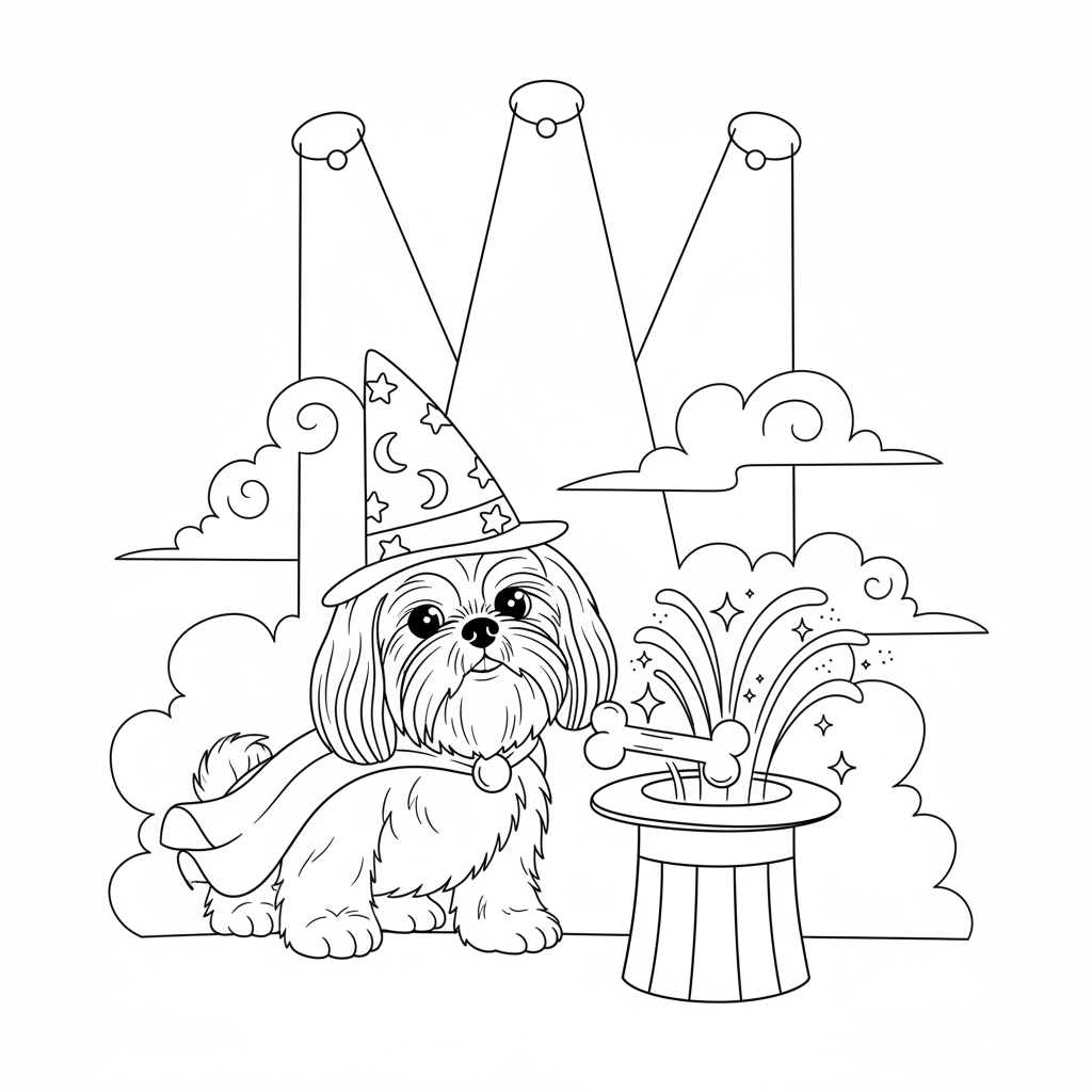 Shih Tzu Magician — Free Coloring Page for Kids coloring page