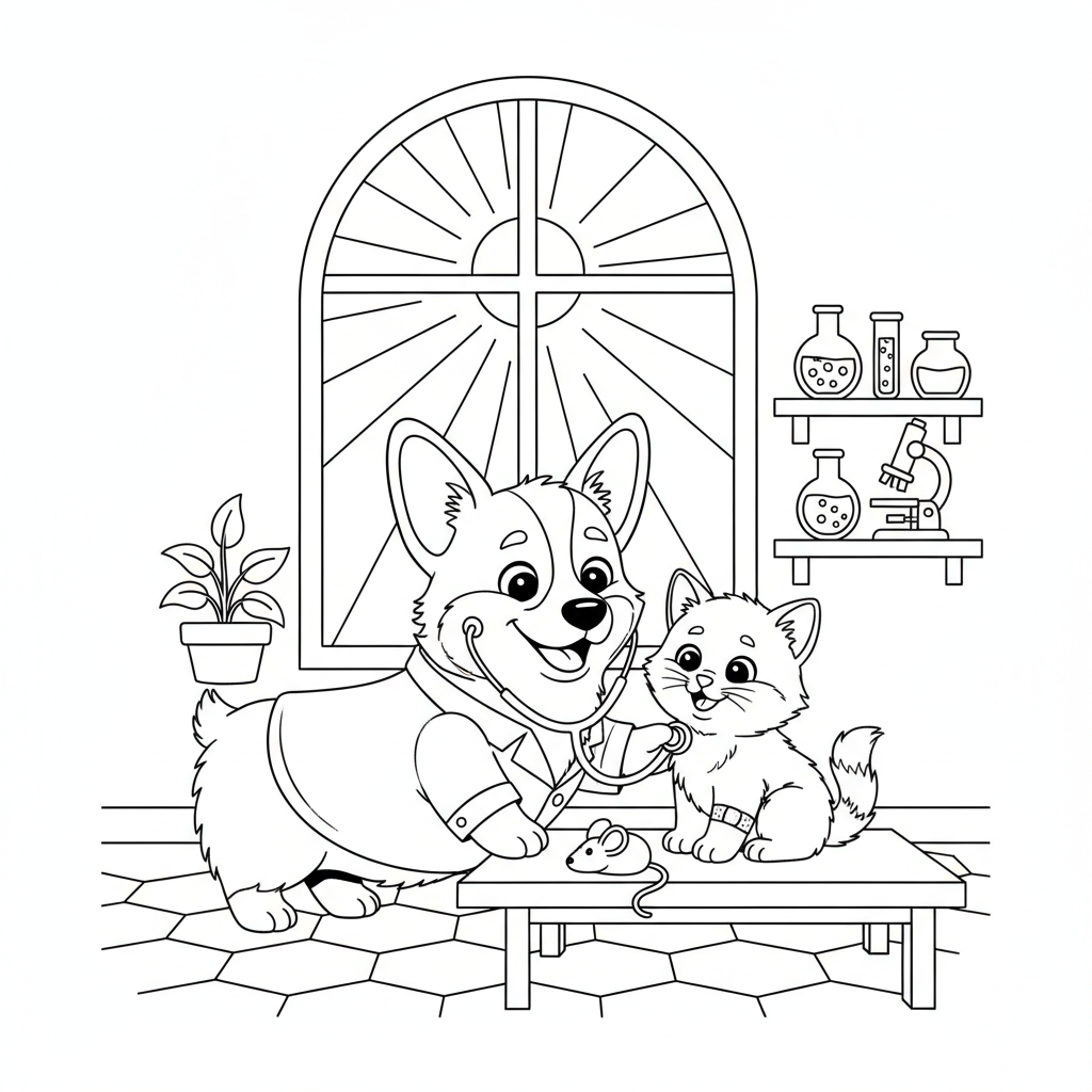 Corgi Vet Check-Up — Free Coloring Page for Kids coloring page