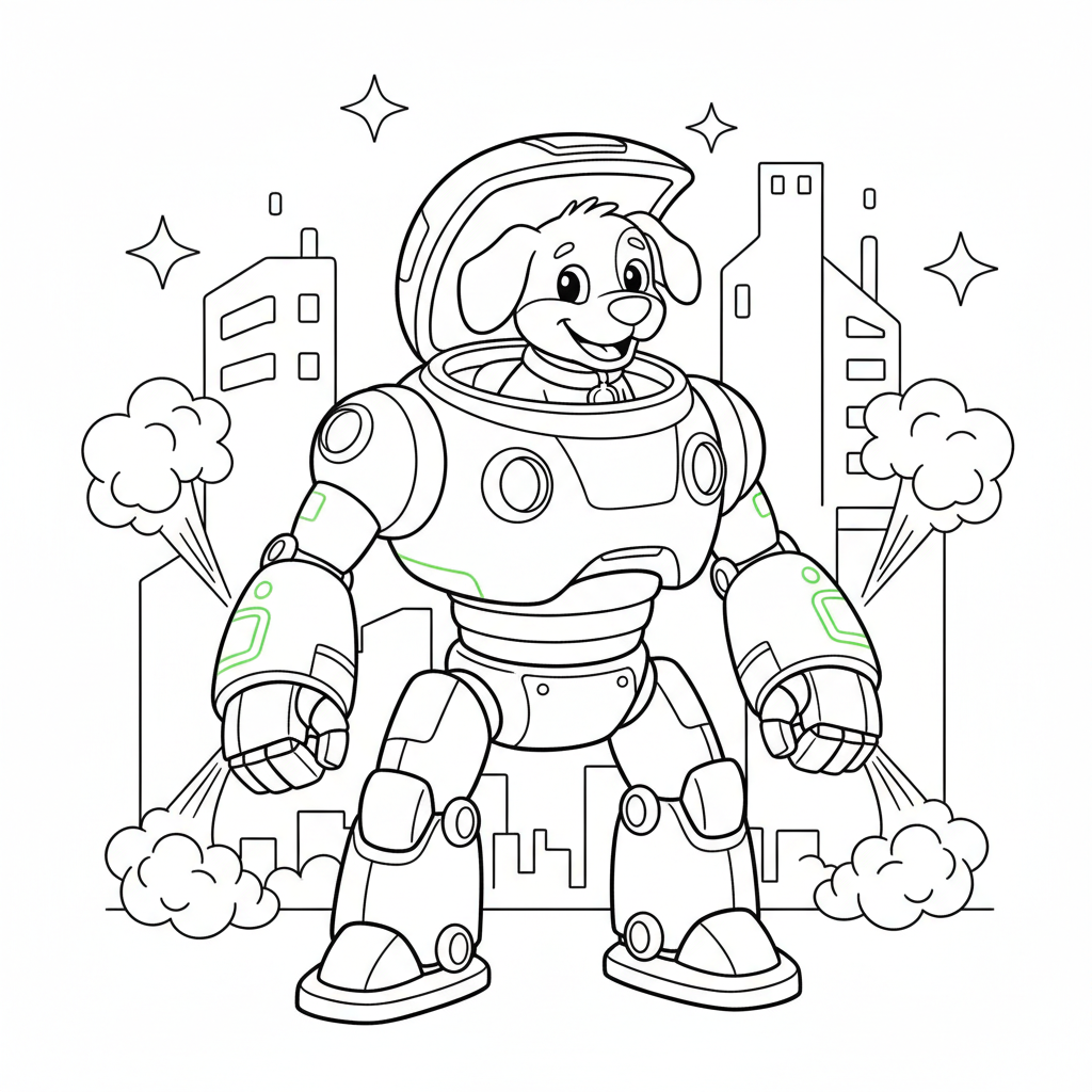 Futuristic Robot Dog Adventure — Free Coloring Page for Kids coloring page