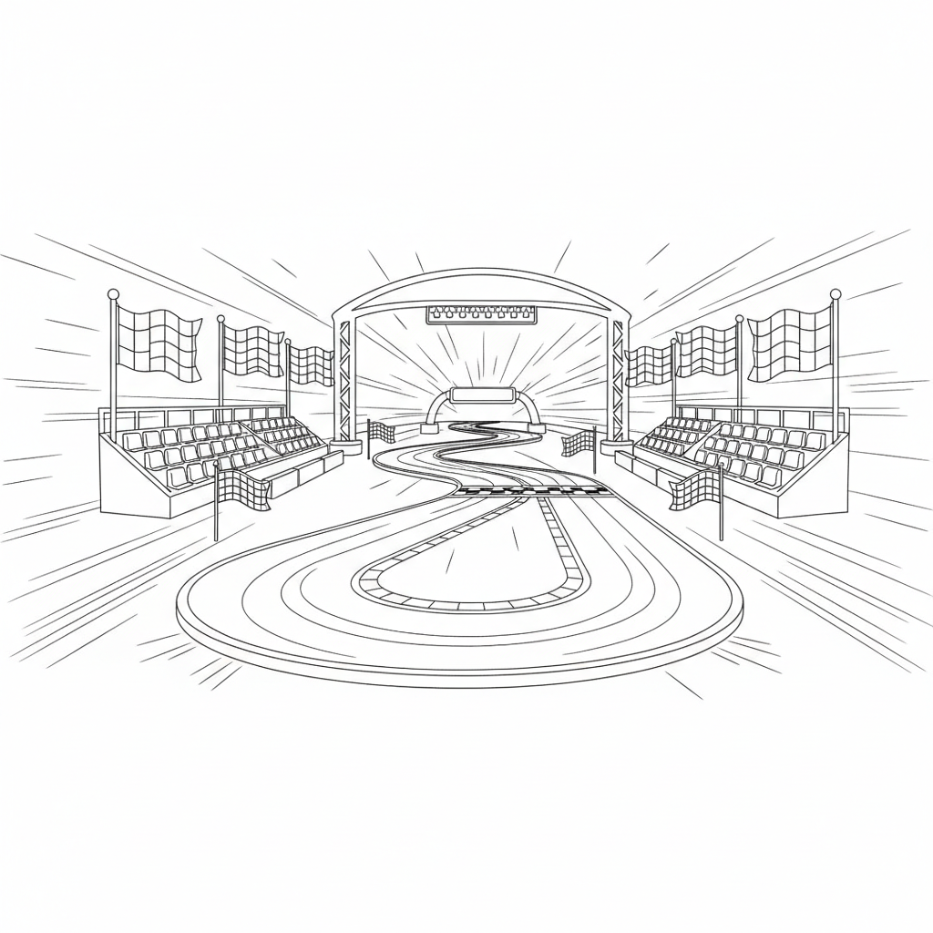Miniature Race Track Fun — Free Coloring Page for Kids coloring page
