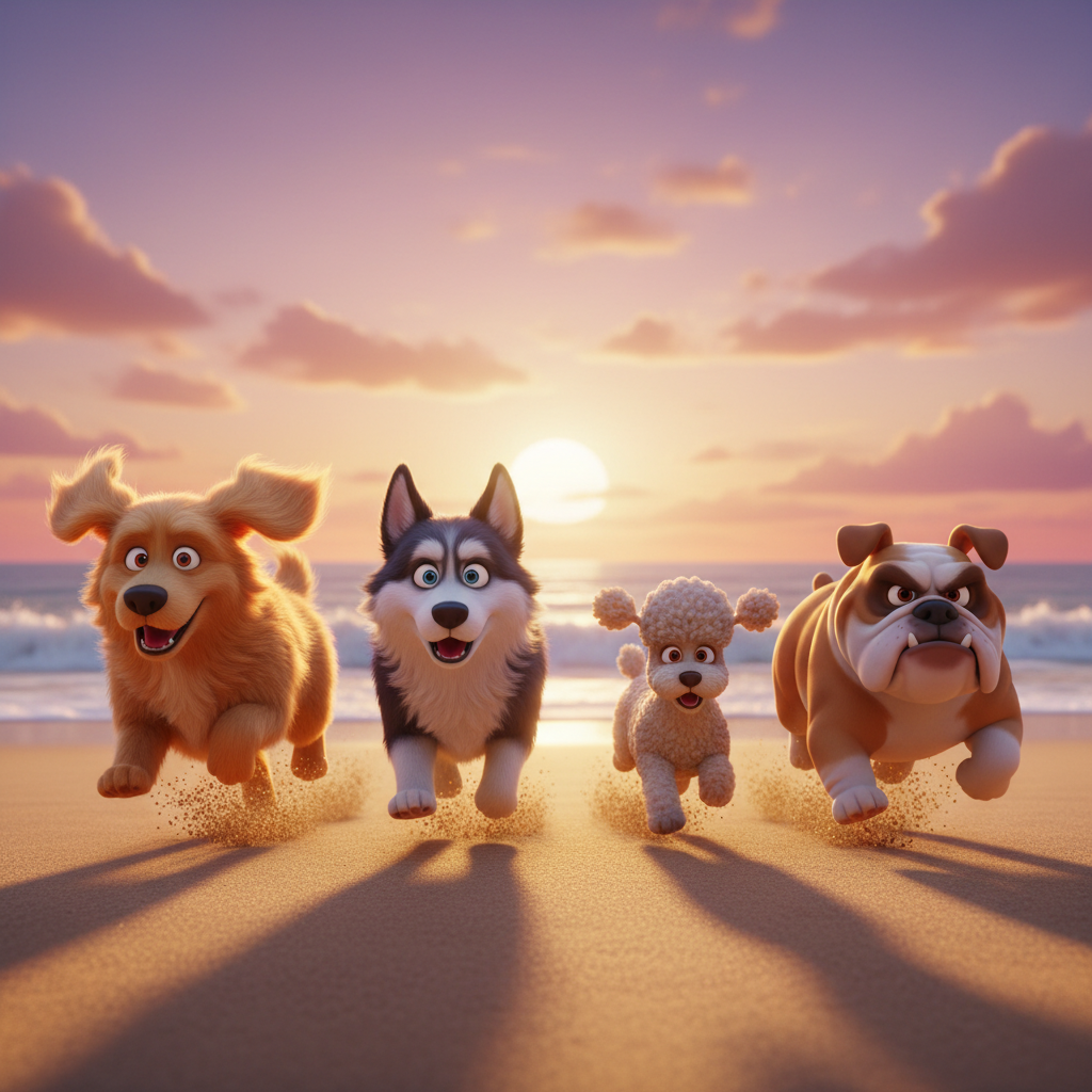 Four Dogs' Adventure on the Beach — Bedtime Story for Kids