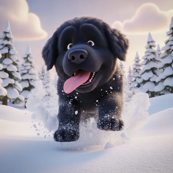Cheerful Newfoundland Dog in the Snow — Free Coloring Page for Kids