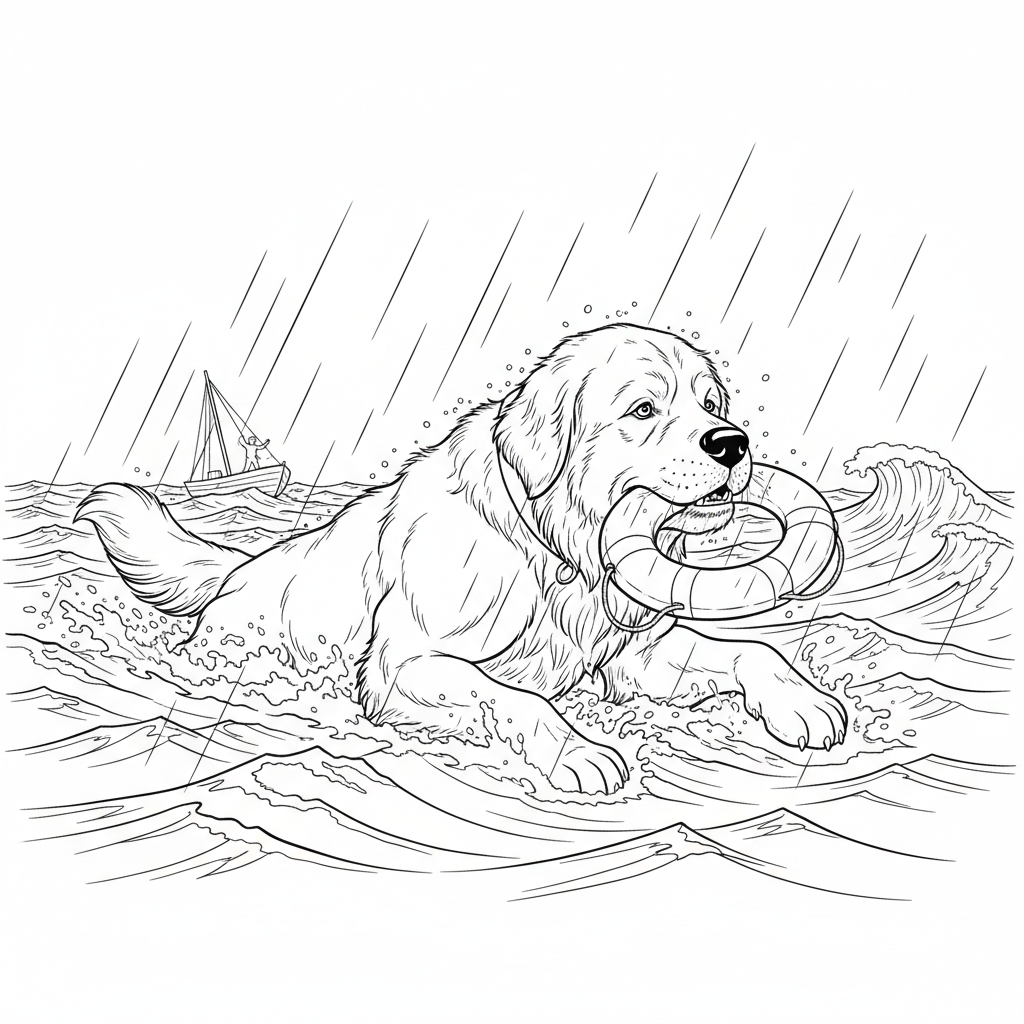 Newfoundland Wave Rescue — Free Coloring Page for Kids coloring page