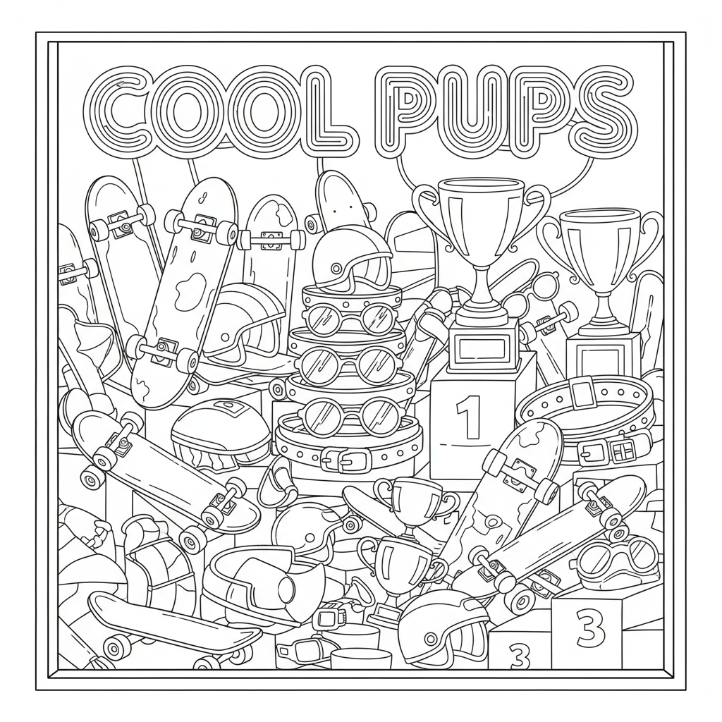 Cool Pups on Skateboards — Free Coloring Page for Kids coloring page