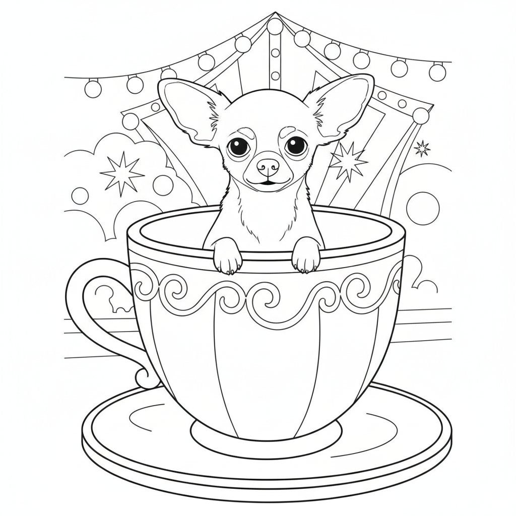 Perro Alegre en una Taza de Té — Dibujos de Perros para Colorear — Gratis para Imprimir