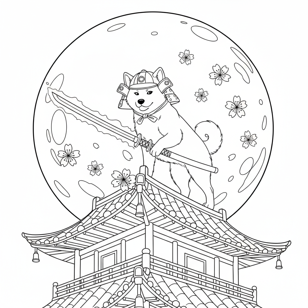 Samurai Rooftop Adventure — Free Coloring Page for Kids coloring page