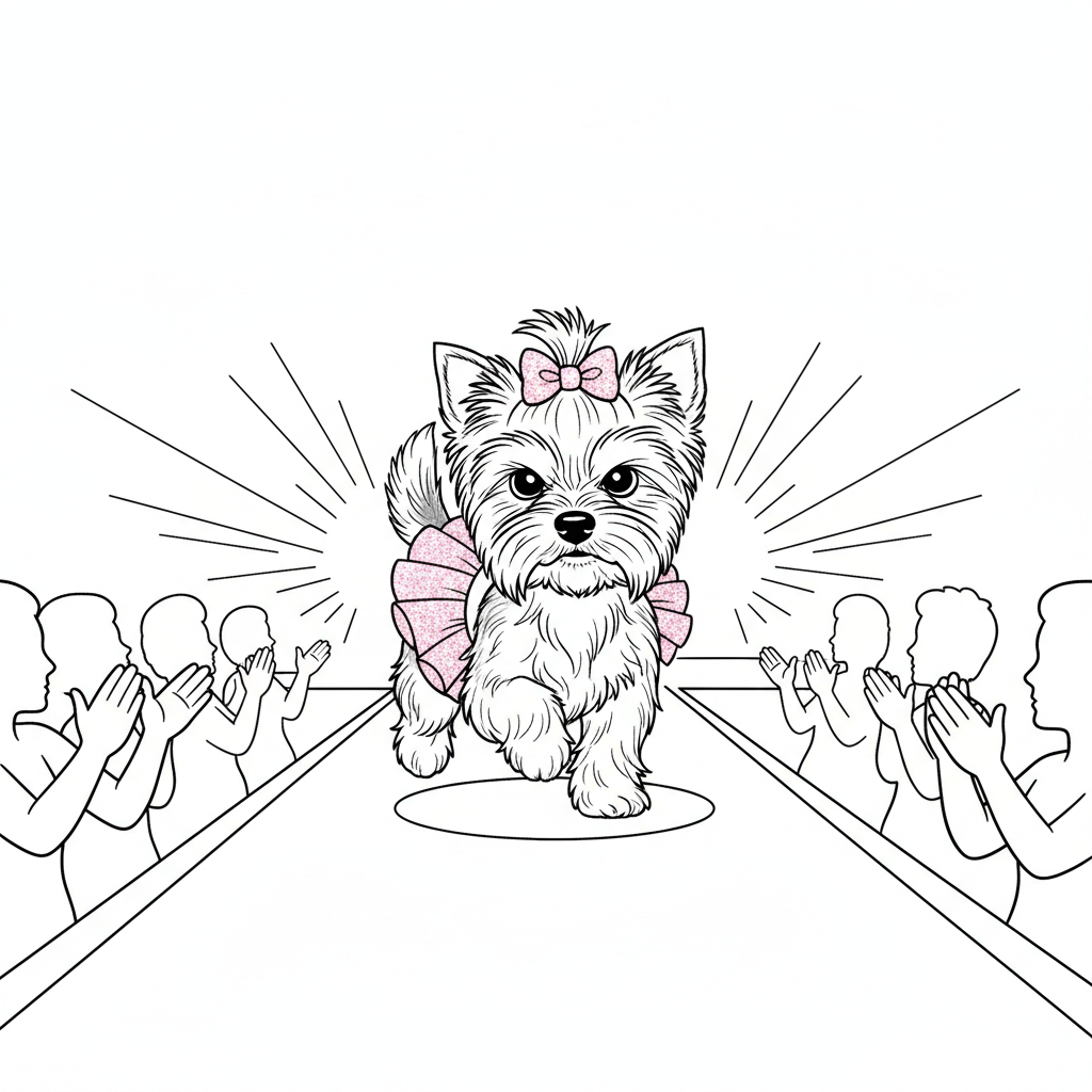 Yorkie Fashion Runway — Free Printable Coloring Page for Kids coloring page