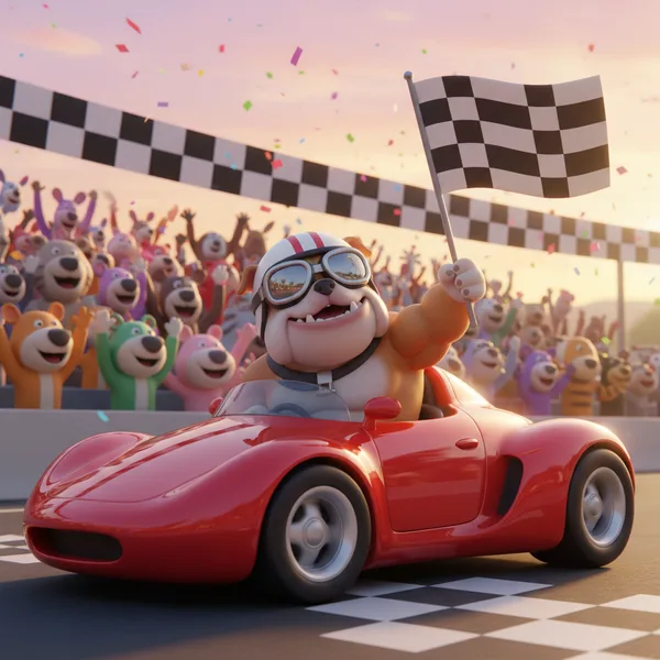 Cheerful Bulldog Racer — Free Coloring Page for Kids