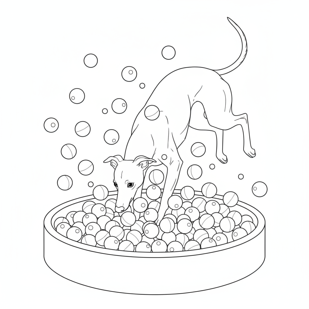 Playful Whippet in a Colorful Ball Pit — Free Printable Coloring Page for Kids