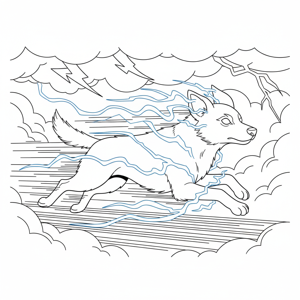 Lightning Dog on the Run — Free Coloring Page for Kids coloring page