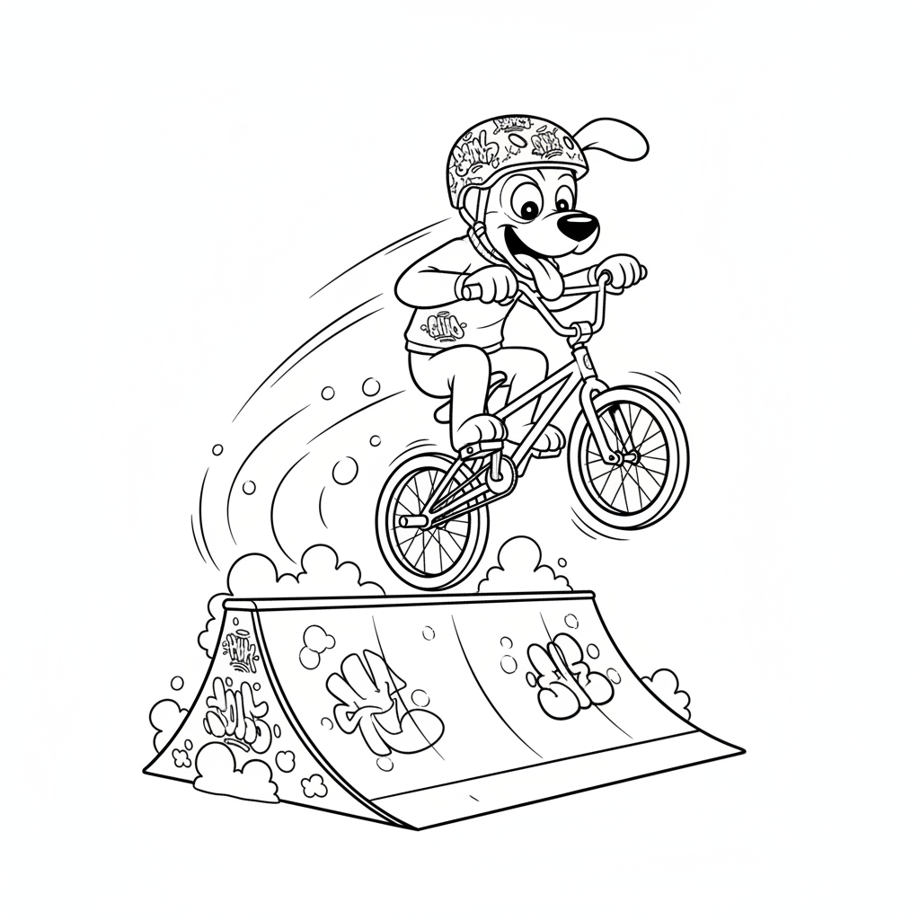 Dog BMX Big Air — Free Printable Coloring Page for Kids coloring page