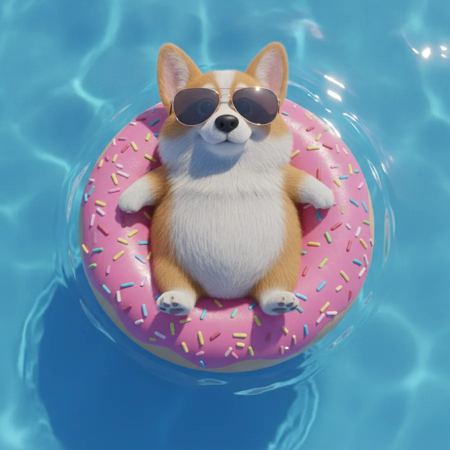 Esta página para colorear muestra un corgi juguetón en un flotador de donut. Los niños disfrutarán coloreando la brillante piscina y las lindas gafas de sol, con áreas fáciles como el flotador y detalles más intrincados en el agua.