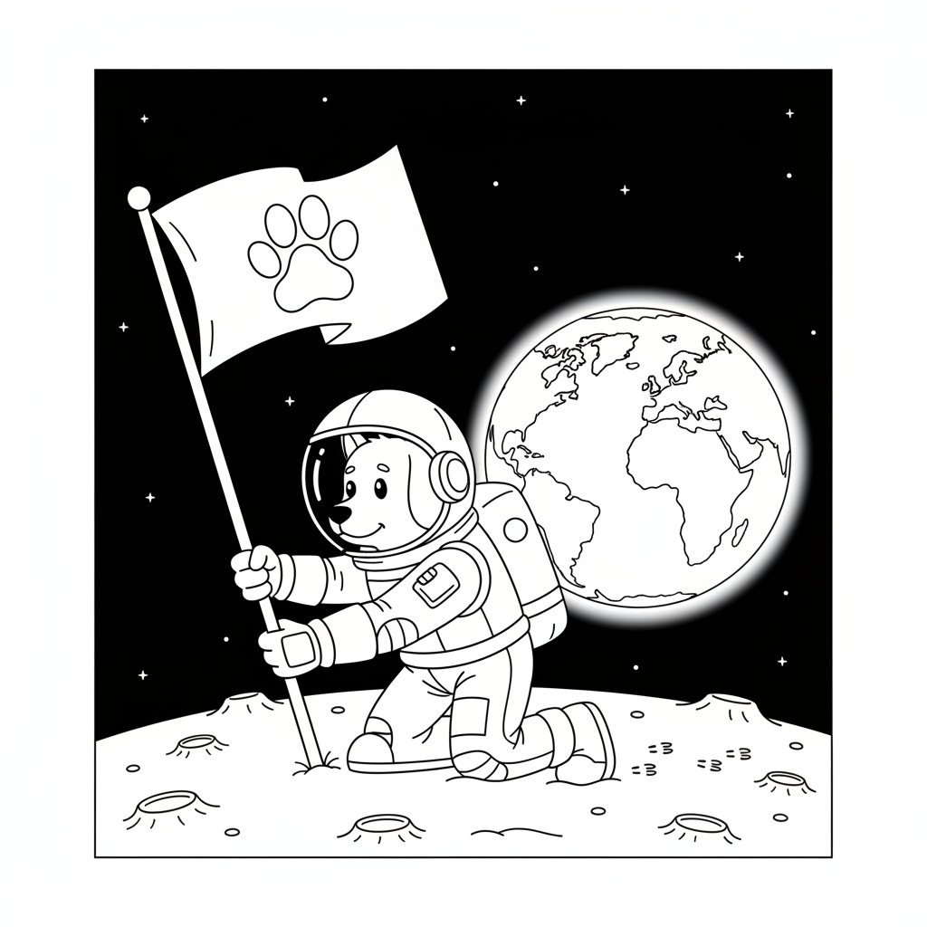 Dog Astronaut on the Moon — Free Coloring Page for Kids coloring page