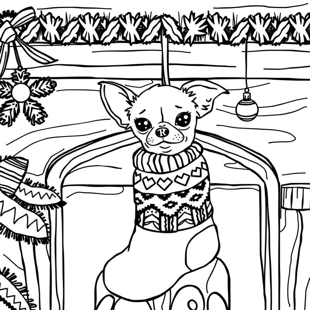 Chihuahua in Stocking — Free Coloring Page for Kids coloring page