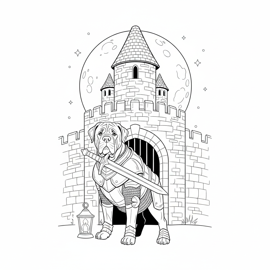 Mastiff Castle Guard — Free Coloring Page for Kids coloring page