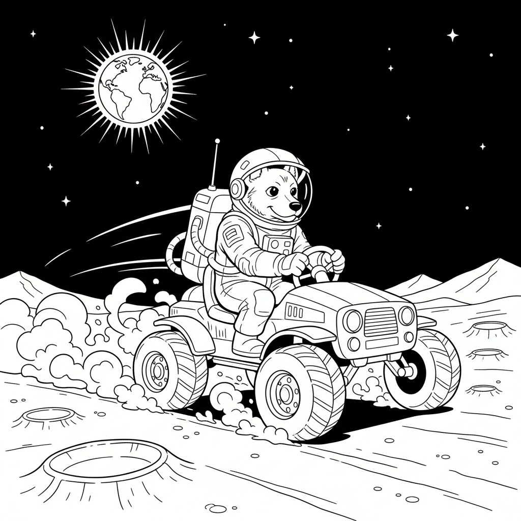 Dog Astronaut Adventure — Free Printable Coloring Page for Kids coloring page