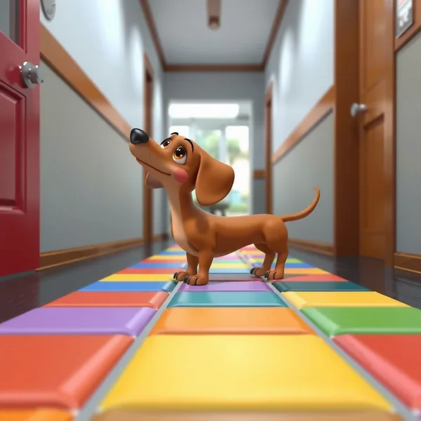 Dachshund on Colorful Tiles — Free Coloring Page for Kids