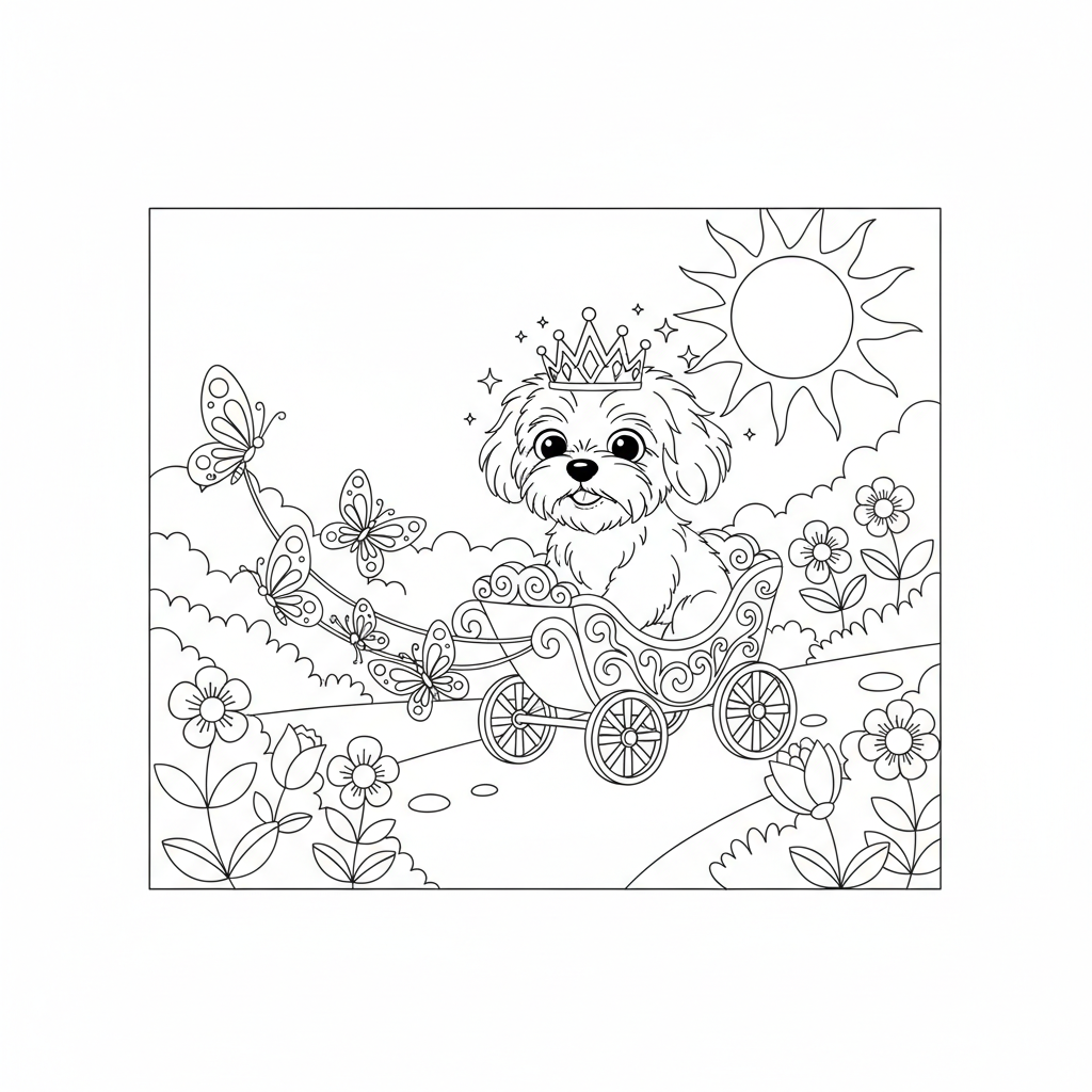 Maltese Princess Carriage Coloring Fun — Free Coloring Page for Kids coloring page