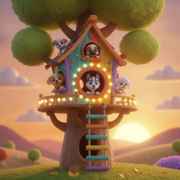 Puppy Treehouse Hideout — Free Printable Coloring Page for Kids