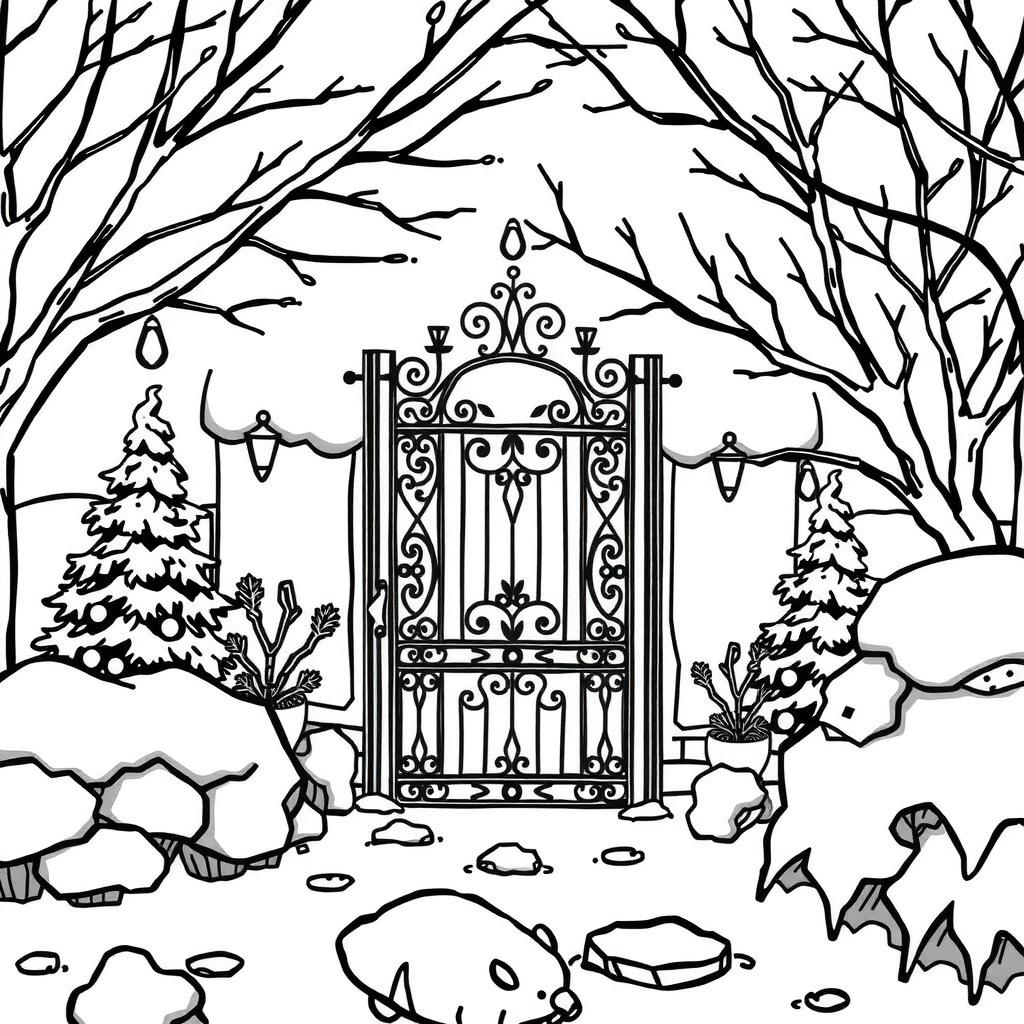 Winter Garden Gate Coloring Page coloring page