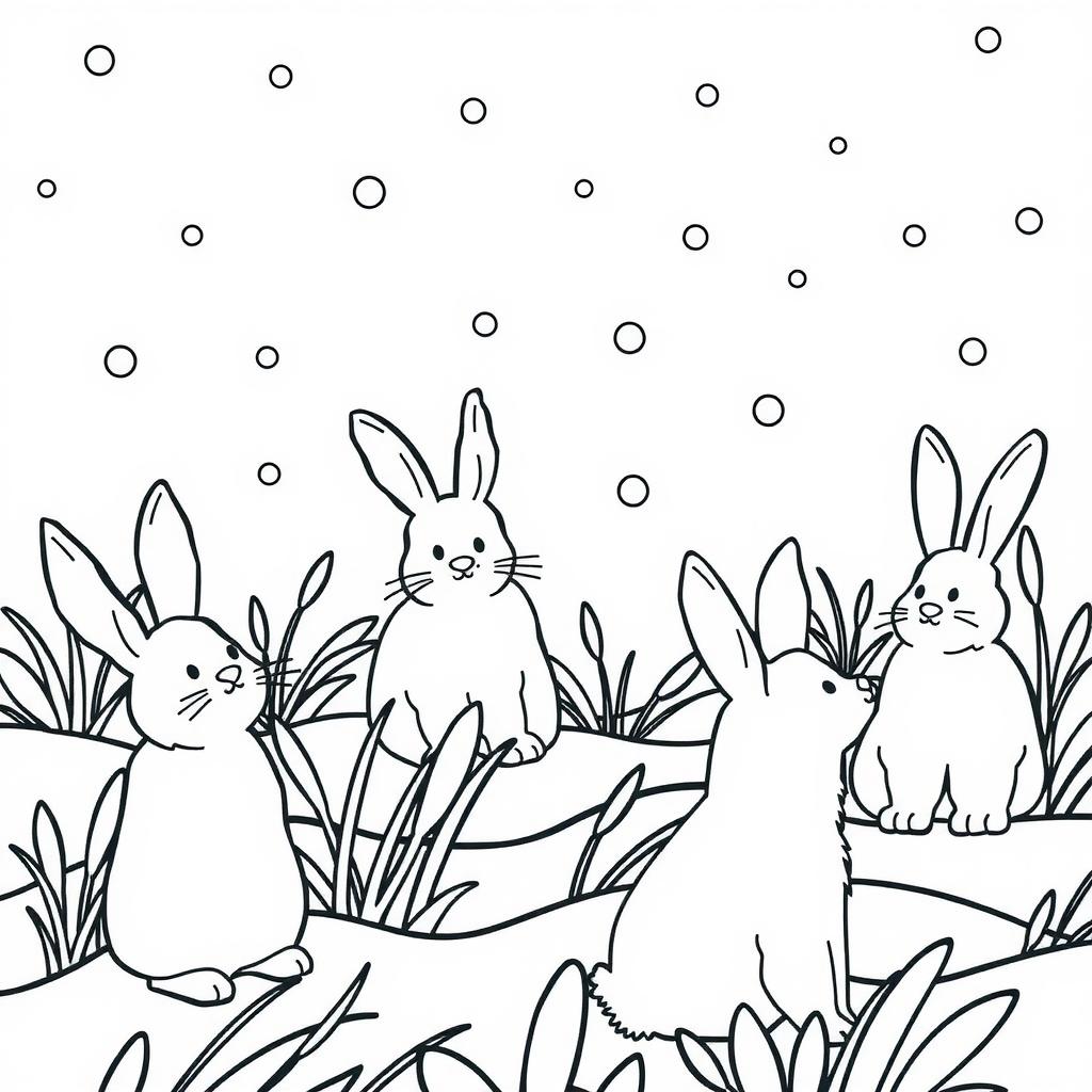 Snow Bunny Meadow Coloring Page coloring page