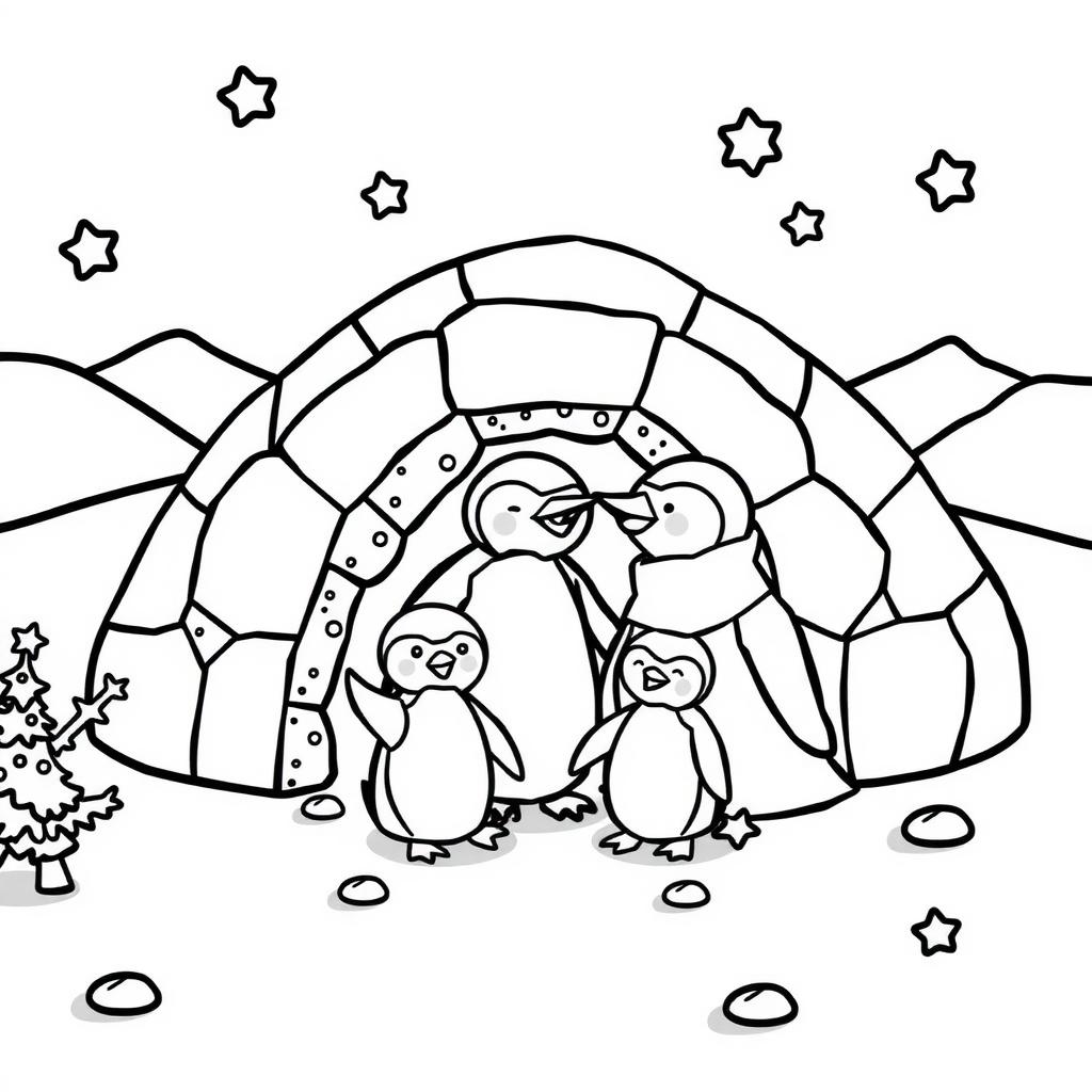 Penguin Family Coloring Page coloring page
