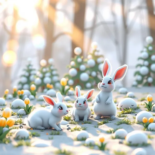 Snow Bunny Meadow Coloring Page