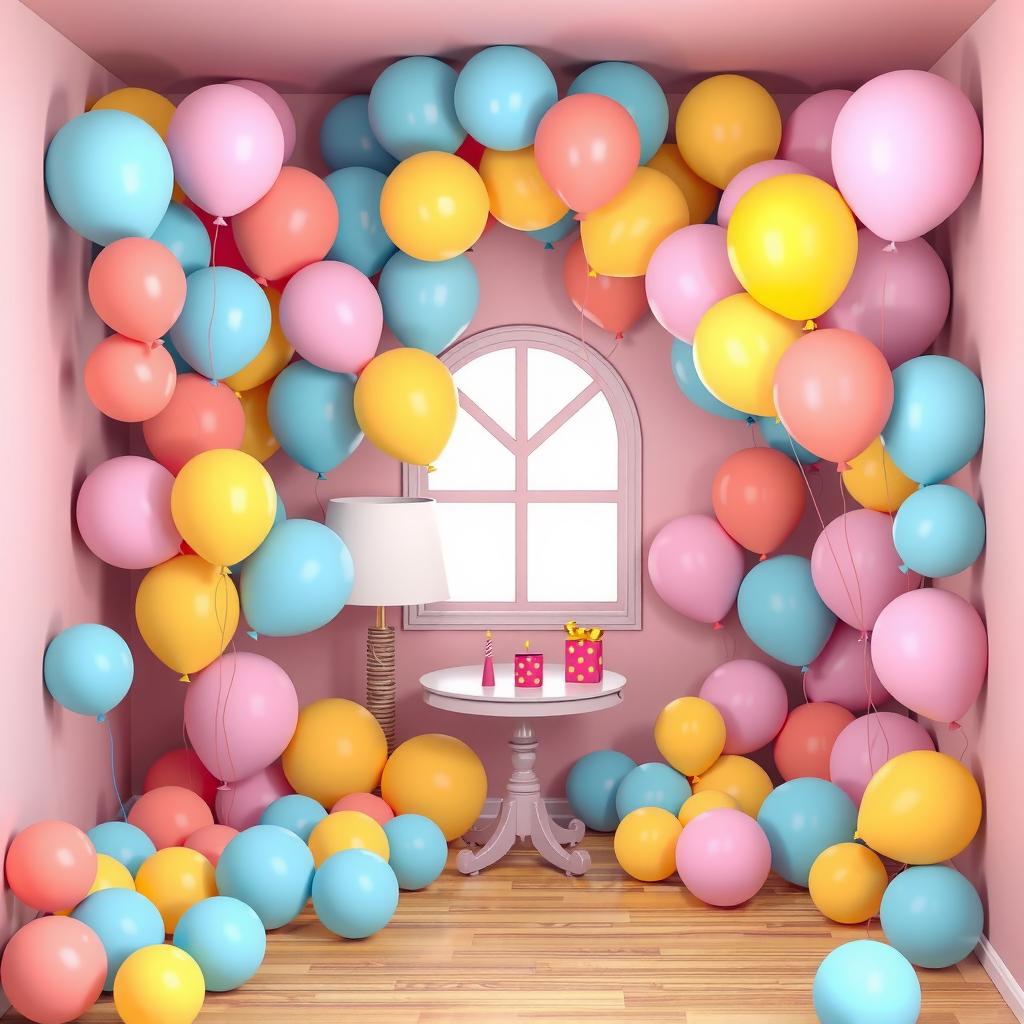 Birthday Balloon Room Coloring Page