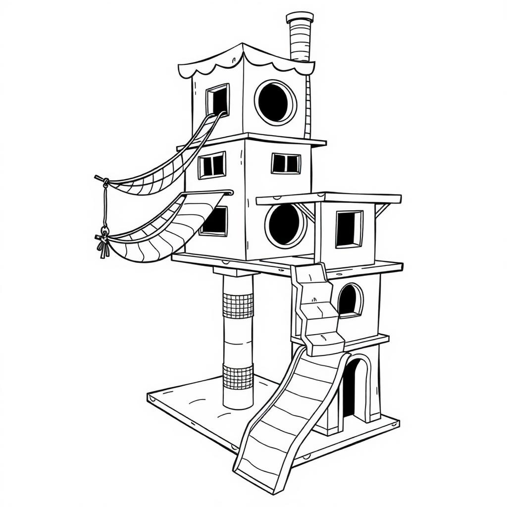 Cat Tower Coloring Page coloring page