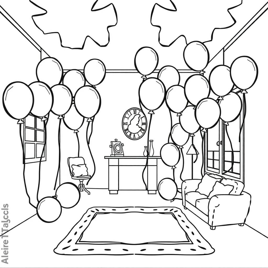 Birthday Balloon Room Coloring Page coloring page