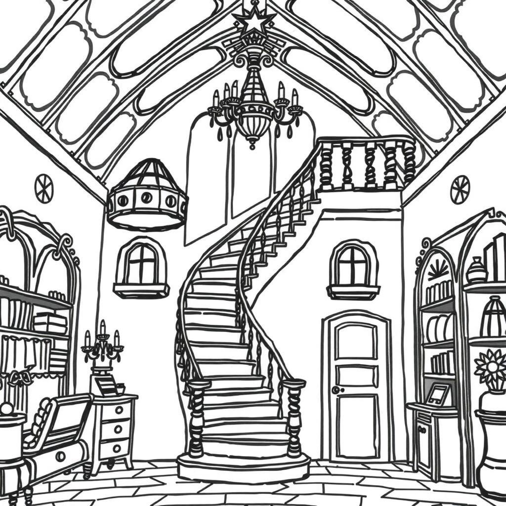 Dollhouse Staircase Coloring Page coloring page