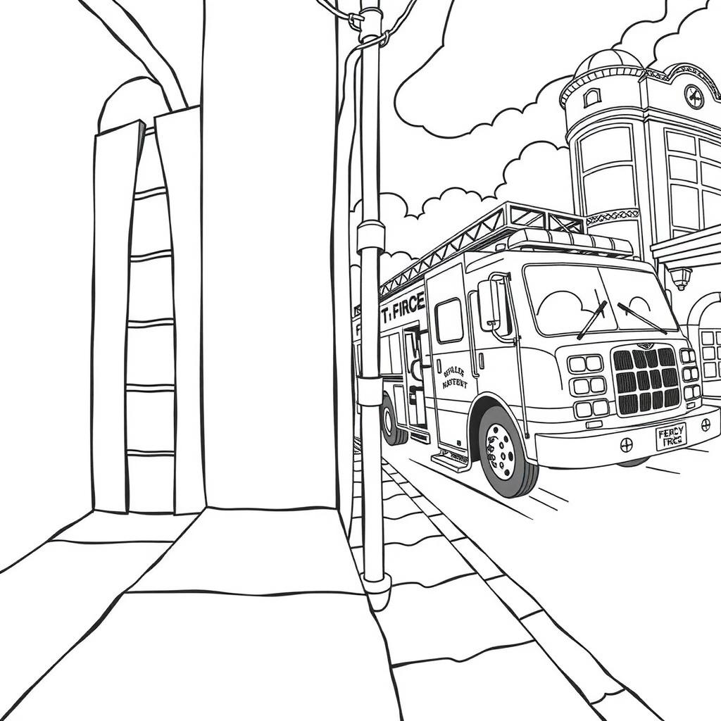 Fire Truck Rush Coloring Page coloring page