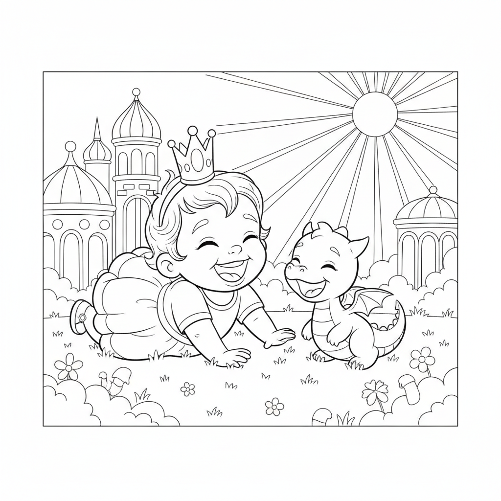Joyful Baby Princess Playing — Free Coloring Page for Kids coloring page