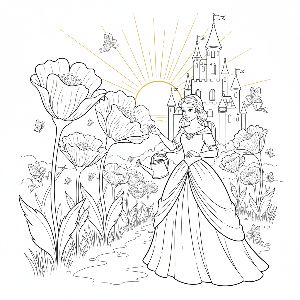 Princess Magical Gardener — Free Coloring Page for Kids coloring page