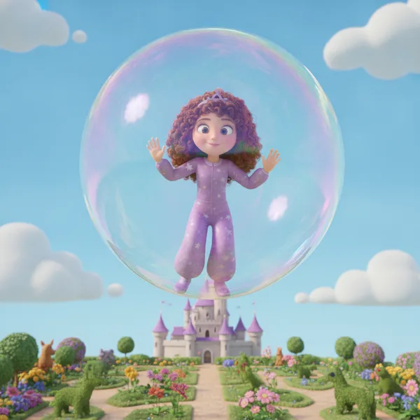 Cheerful Princess in a Giant Bubble — Free Printable Coloring Page for Kids