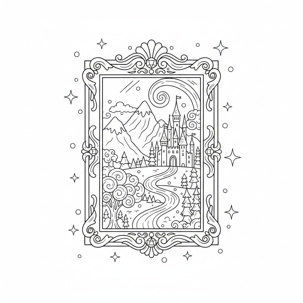 Magic Mirror Landscape — Free Printable Coloring Page for Kids coloring page