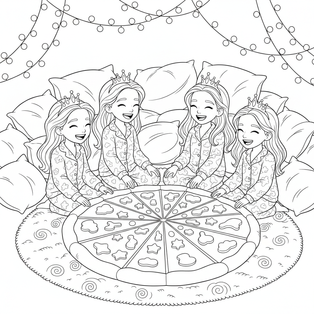 Colorful Pizza Party — Free Coloring Page for Kids coloring page