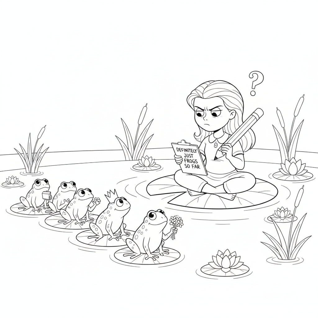 Princess on a Lily Pad — Free Coloring Page for Kids