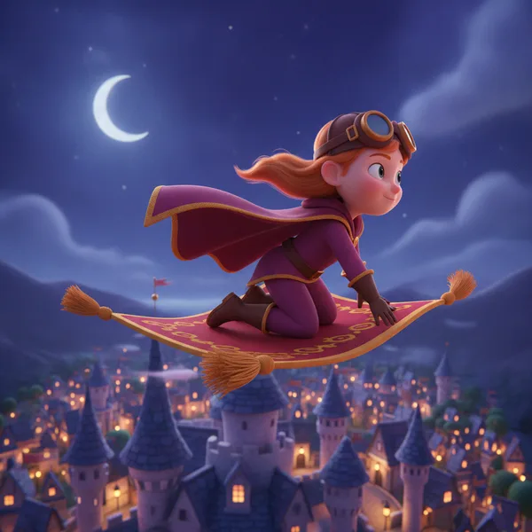 Joyful Princess on a Magic Carpet — Free Coloring Page for Kids