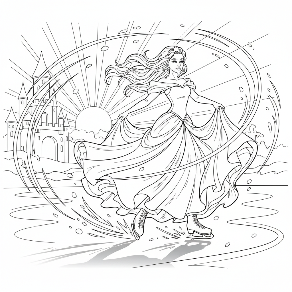 Ice Skating Princess — Free Printable Coloring Page for Kids coloring page