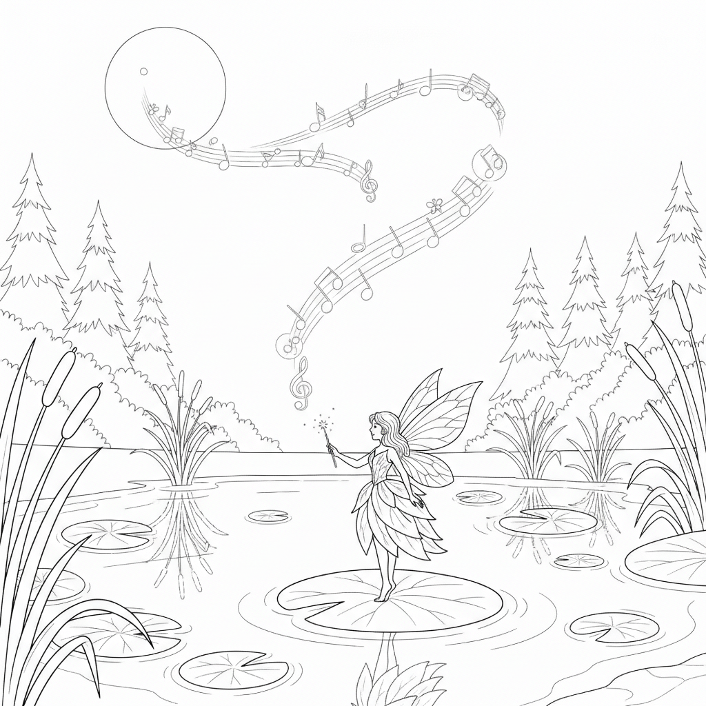 Whimsical Fairy on a Lily Pad — Free Coloring Page for Kids