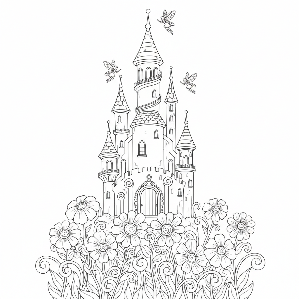Whimsical Flower Field — Free Coloring Page for Kids coloring page