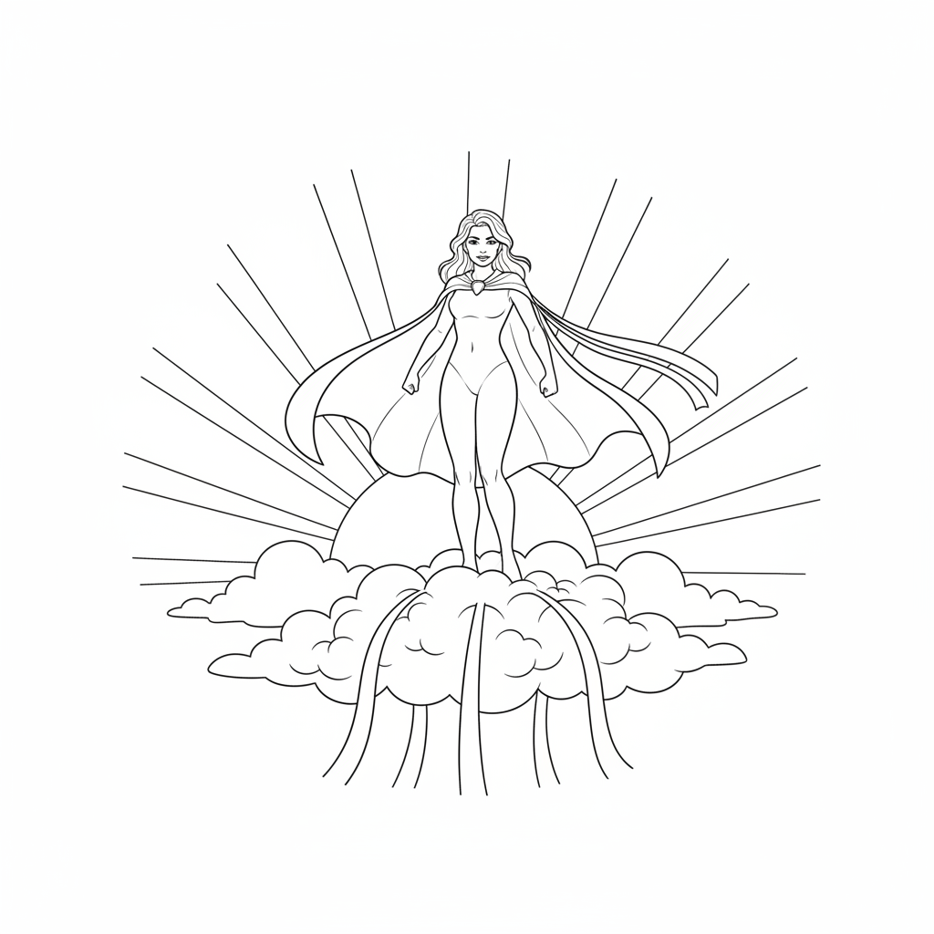 Sky Princess on a Fluffy Cloud — Free Coloring Page for Kids coloring page
