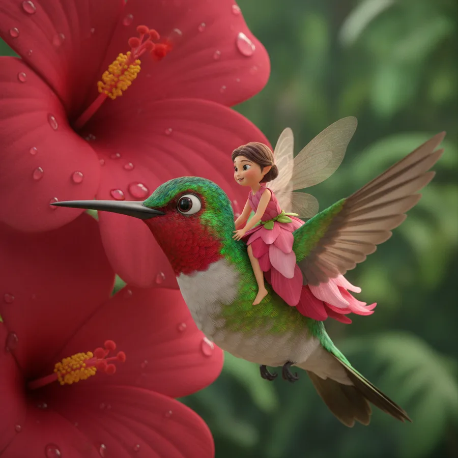 This enchanting scene features a fairy and hummingbird, with large hibiscus flowers. The intricate details offer fun areas for easy coloring, while the flowers provide a bit of a challenge.