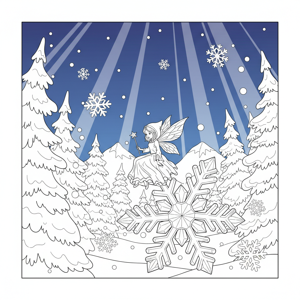 Snow Fairy Snowflake — Free Coloring Page for Kids coloring page