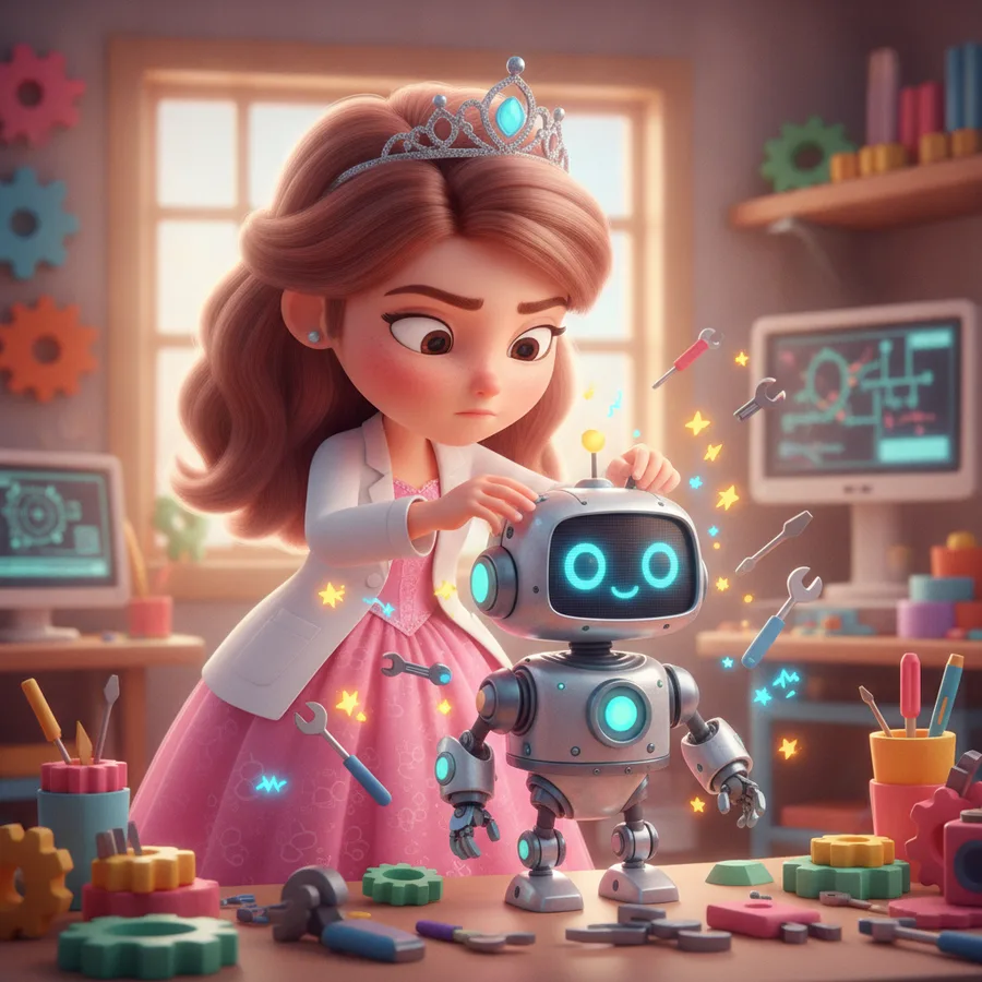 Young Girl in a Robotics Lab — Free Coloring Page for Kids