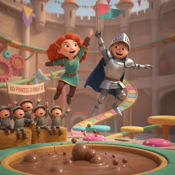 Princesa y Caballero Saltando Juntos — Dibujos de Princesas para Colorear — Gratis para Imprimir
